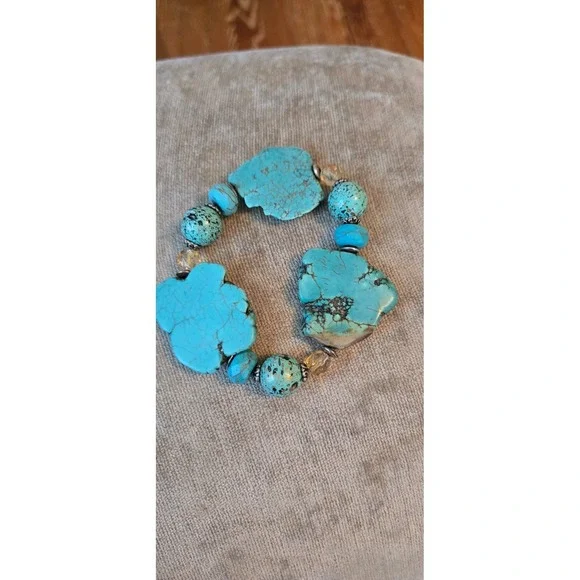 Howlite Slab Bracelet Stretch Faux Turquoise - Picture 5 of 6